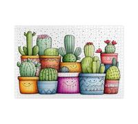 Puzzle de 1 000 pièces en forme de cactus tropicaux en pot pour adultes, adorables plantes succulentes en bois, décorations amusantes à motif occidental pour divertissement à domicile