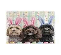 Puzzle de 1 000 pièces en forme de chien d'eau portugais de printemps et de Pâques pour adultes, jolis œufs amusants, chiots en bois, décoration amusante imprimée pour divertissement créatif