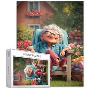 Puzzle de 1 000 pièces « Grandma on a Chair in The Garden » pour adultes - Style affiche de dessin animé - Jeux d'activités familiales - Puzzle coloré pour décoration d'intérieur - Cadeaux 50 x 70 cm