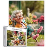 Puzzle de 1 000 pièces « Grandma on the Garden Chair » pour adultes - Scène d'extérieur - Jeux d'activités familiales - Puzzle coloré pour décoration d'intérieur - Cadeaux de 50,8 x 68,6 cm