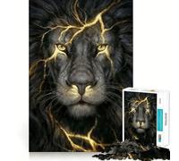 Puzzle de 1 000 pièces - Lions noirs et dorés - Coupe précise - Amusant à penser - Favorise la concentration - Une expérience de décoration de Noël relaxante (38 x 52 cm)