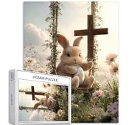 Puzzle de 1 000 pièces Little Rabbit on the Swing pour adultes - Œuf de Pâques - Puzzle coloré à faire soi-même pour la décoration de la maison, cadeaux, puzzle familial parfait pour les soirées de