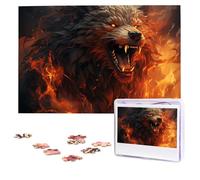 Puzzle de 1 000 pièces Loup sauvage dans le feu pour adultes - Puzzles personnalisés à partir de photos personnalisées - Puzzle en bois - Cadeaux pour famille, mariage, anniversaires de mariage
