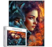 Puzzle de 1 000 pièces pour adultes - Belle femme et un loup - Puzzles colorés à faire soi-même pour la décoration de la maison - Puzzle familial parfait pour les soirées de jeu - 68,6 x 50,8 cm