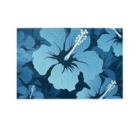 Puzzle de 1 000 pièces pour adultes - Casse-tête stimulant pour nuits de jeu, hibiscus bleu - Puzzle en bois personnalisé pour photo de famille, taille finie : 75 x 50 cm