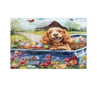 Puzzle de 1 000 pièces pour adultes - Cocker américain de Pâques - Œufs de camion de ferme, chiot - Puzzles imprimés en bois - Décorations à motif campagnard pour fête de divertissement
