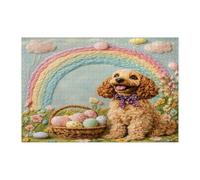 Puzzle de 1 000 pièces pour adultes - Cocker américain de Pâques - Œufs en feutre de laine - Chiot - Décorations imprimées de ferme pour fête de divertissement