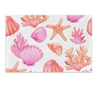 Puzzle de 1 000 pièces pour adultes - Éléphants blancs - Cadeau de scène d'hiver - Puzzle artistique décoratif - Peinture étoile de mer - Coquillages peints - 75 x 50 cm