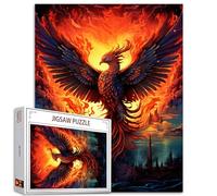Puzzle de 1 000 pièces pour adultes, familles (vie sauvage, phénix, oiseaux) qui s'emboîtent parfaitement - 50 x 70 cm - Créature mythique - Puzzle magique à encadrer (rouge)