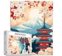 Puzzle de 1 000 pièces pour adultes - Fleurs de cerisier en fleurs au Japon - Lever de soleil sur le mont Fuji - Puzzle de 1000 pièces - Architecture japonaise - Décoration murale - Bricolage