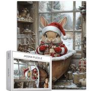 Puzzle de 1 000 pièces pour adultes - Lapin de Père Noël prenant un bain - Puzzle coloré à faire soi-même pour la décoration de la maison - Puzzle familial parfait pour les soirées de jeux - 50 x 70