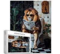 Puzzle de 1 000 pièces pour adultes - Lion lisant le journal - Puzzle d'art nordique pour salle de bain - Jeux d'activités familiales - Puzzle coloré pour décoration d'intérieur - Cadeaux de 50,8 x