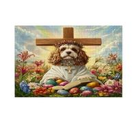 Puzzle de 1 000 pièces pour adultes - Motif cocker épagneul de printemps de Pâques - Œufs de croix rétro en bois imprimés - Décorations à motif campagnard pour fête de divertissement