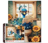Puzzle de 1 000 pièces pour adultes - Motif paon sur les toilettes - Animal amusant avec lunettes de lecture - Tournesol - Décoration de salle de bain - Puzzle fantaisiste unique pour homme et femme