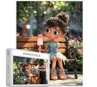 Puzzle de 1 000 pièces pour adultes - Petite fille assise sur un banc - Puzzle d'été mignon - Jeux d'activités familiales - Puzzle coloré pour décoration d'intérieur, cadeaux - 50,8 x 68,6 cm