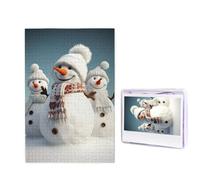 Puzzle de 1 000 pièces pour adultes - Puzzle stimulant pour soirées de jeu - Puzzle en bois personnalisé pour la famille - Casse-tête en bois personnalisé pour la famille - Bonhomme de neige heureux