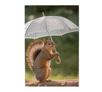 Puzzle de 1 000 pièces pour adultes - Puzzles stimulants pour nuits de jeu, écureuil tenant un parapluie, casse-tête en bois personnalisé pour la famille, taille finie : 50 x 74,9 cm