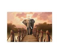 Puzzle de 1 000 pièces pour adultes - Puzzles stimulants pour nuits de jeu, éléphant sur un pont - Puzzle en bois personnalisé pour photo de famille - Taille finie : 74,9 x 50 cm
