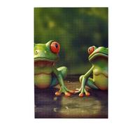 Puzzle de 1 000 pièces pour adultes - Puzzles stimulants pour soirées de jeu, grenouilles vertes amusantes en bois personnalisé pour la famille, taille finie : 50 x 74,9 cm