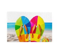 Puzzle de 1 000 pièces pour adultes - Puzzles stimulants pour soirées de jeu, tongs colorées, ballon de plage, puzzle en bois personnalisé pour photo de famille, taille finie 74,9 x 50 cm
