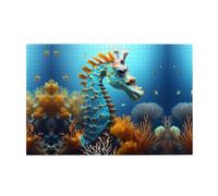 Puzzle de 1 000 pièces Yyhwhjde hippocampe bleu éducatif intellectuel en bois, puzzles amusants pour soulager le stress
