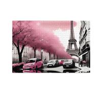 Puzzle de 1 000 pièces Yyhwhjde Paris Street Tour Eiffel Rose Imprimé floral Puzzle en bois de qualité pour adultes et enfants Puzzles amusants pour soulager le stress