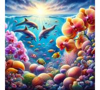 Puzzle de 100 pièces pour Adultes,Orchidées des Dauphins de l'océan DIY Puzzles Divertissement Créatif,Puzzle Classiques,Cadeaux pour Art Mural(35 x 35 cm)