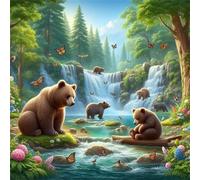 Puzzle de 100 pièces pour Adultes,Ours des Cascades Animaux DIY Puzzles Divertissement Créatif,Puzzle Classiques,Cadeaux pour Art Mural(35 x 35 cm)