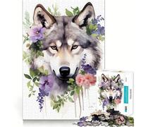 Puzzle de 1000 pièces à l'aquarelle Florale avec Loup,idéal pour Les Adolescents Jeu de mémoire et de Concentration,qualité Professionnelle,activité de Groupe relaxante en intérieur (50x75cm)
