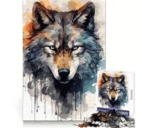 Puzzle de 1000 pièces à l'aquarelle Visage de Loup pour Adolescents Idéal pour l'entraînement à la réflexion et la Pleine Conscience Cadeau saisonnier aux Bords Nets (38x26cm)