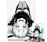 Puzzle de 1000 pièces à l'encre Noire représentant Une Fille Lapin d'anime (38x52cm),Un Jeu de Concentration mentale sans Espace,Un défi cérébral interactif pour la Maison