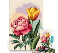 Puzzle de 1000 pièces à Motif Abstrait de Pivoine Rose et de Tulipe Jaune, idéal pour Les Adolescents, Jeu de logique, Jeu de Groupe, découpe de précision, Cadeau attentionné (38x52cm)