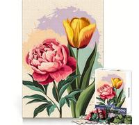 Puzzle de 1000 pièces à Motif Abstrait de Pivoine Rose et de Tulipe Jaune, idéal pour Les Adolescents, Jeu de logique, Jeu de Groupe, découpe de précision, Cadeau attentionné (38x52cm)