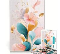 Puzzle de 1000 pièces à Motif Floral Abstrait Pastel Turquoise et Or pour Adolescents Jeu de logique et de détente Découpe précise Cadeau précieux (38x52cm)