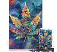 Puzzle de 1000 pièces à Motif Floral de Feuilles de Cannabis tie-Dye pour Adultes Jeu de réflexion et de détente Découpe Parfaite Cadeau mémorable 38x26cm