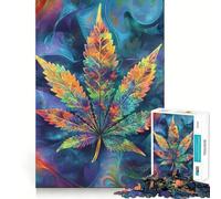 Puzzle de 1000 pièces à Motif Floral de Feuilles de Cannabis tie-Dye pour Adultes Jeu de réflexion et de détente Découpe Parfaite Cadeau mémorable 38x26cm