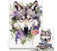 Puzzle de 1000 pièces à Motif Floral et Aquarelle de Loups pour Adolescents entraînement Intelligent, Passe-Temps agréable, découpe Impeccable, Surprise d'anniversaire (38x26cm)