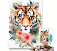 Puzzle de 1000 pièces à Motif Floral et Aquarelle de Tigre pour Adolescents Un Puzzle Amusant et Relaxant pour développer la mémoire et créer Une Belle Surprise 50x75cm