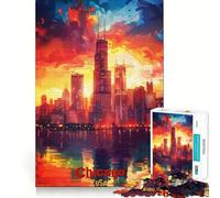 Puzzle de 1000 pièces,Affiche Artistique de Chicago,Jeu d'articulation Amusant et cognitif,Jeu Calme,Cadeau d'anniversaire Artistique (38x26cm)
