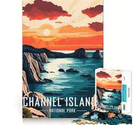 Puzzle de 1000 pièces,Affiche Coucher de Soleil du Parc National des îles Anglo-Normandes,découpe précise,Puzzle logique,Jeu de Loisirs,Amusant,décoration Murale de Noël (50x75cm)