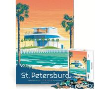 Puzzle de 1000 pièces Affiche de Saint-Pétersbourg, Floride Découpe précise Jeu Amusant et Stimulant pour l'esprit Jeu de détente Cadeau d'anniversaire Activité Artistique (38x26cm)