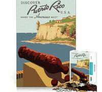 Puzzle de 1000 pièces Affiche de Voyage de Porto Rico Jeu de découpe sans Couture Activité intellectuelle et paisible Cadeau d'anniversaire Amusant (38x52cm)