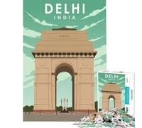 Puzzle de 1000 pièces Affiche de Voyage Delhi Inde Jeu addictif pour cultiver la Patience Jeu Manuel pour Toute la Famille Cadeau Amusant (Dimensions 38x52cm)