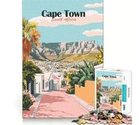 Puzzle de 1000 pièces Affiche de Voyage du Cap,Afrique du Sud,Bords Fins,Travail de réflexion,Jeu Relaxant,Cadeau Artistique de Noël (38x26cm)