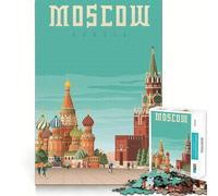 Puzzle de 1000 pièces Affiche de Voyage Moscou Pièces aux découpes nettes Jeu de réflexion Moment de Calme et de Divertissement Décoration de Noël (38x52cm)