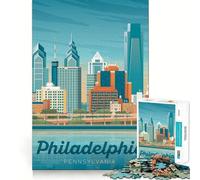 Puzzle de 1000 pièces Affiche de Voyage Philadelphie Pièces aux découpes nettes Jeu de réflexion Moment de Calme et de Divertissement Décoration de Noël (50x75cm)