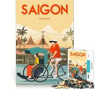 Puzzle de 1000 pièces Affiche de Voyage Saigon, Vietnam Bords Lisses Jeu de Concentration Amusant Idéal pour des Moments de détente Cadeau d'anniversaire (38x26cm)