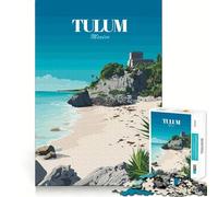 Puzzle de 1000 pièces Affiche de Voyage Tulum Mexique Finitions soignées Jeu de réflexion et de détente Cadeau Artistique de Noël (38x52cm)