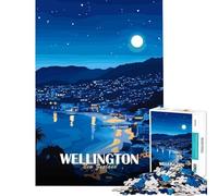 Puzzle de 1000 pièces Affiche du Paysage Nocturne de Wellington Nouvelle-Zélande Jeu addictif pour cultiver la Patience Activité Manuelle pour Toute la Famille Cadeau Amusant (Dimensions 38x26cm)
