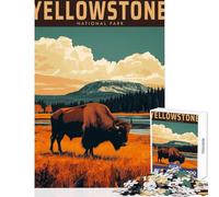 Puzzle de 1000 pièces Affiche Vintage du Parc National de Yellowstone Jeu de réflexion découpe de précision décoration intérieure Jouet Cadeau d'anniversaire et Cadeau Unique (38x26cm)